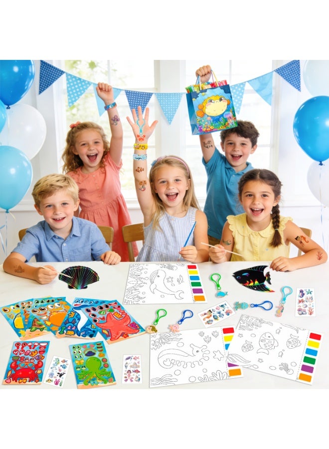 FRUITFUL PARTY Ocean Party Favors for 12 Guests, 120pcs Under the Sea Birthday Party Favor Set with Gift Bags, Stickers, Keychains, Slap Bracelets, Bubble Wands, Tattoos & DIY Art – Under the Sea Party Decoration Supplies - Image 4